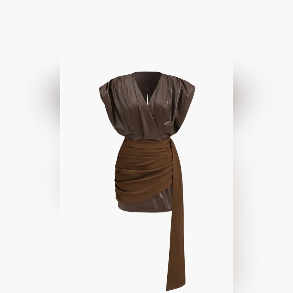 Micas Brown Faux Leather Dress